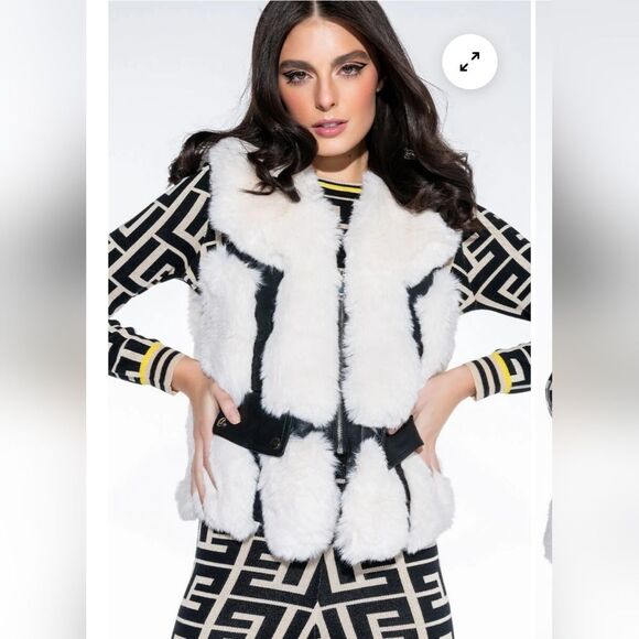 AZALEA WANG FAUX FUR PANEL VEST WITH MOTO TRIM, NWT - Picture 1 of 9